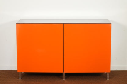 Contemporary Ikea Modern Orange 2-Door Media Cabinet with Glass Top