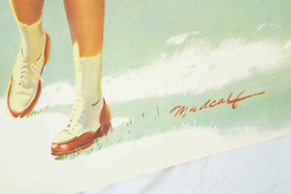 Bill Medcalf 16" x 21 1/4" "For a Long Drive" Pinup Calendar Print Kelly Springfield Tires Lady Golfer