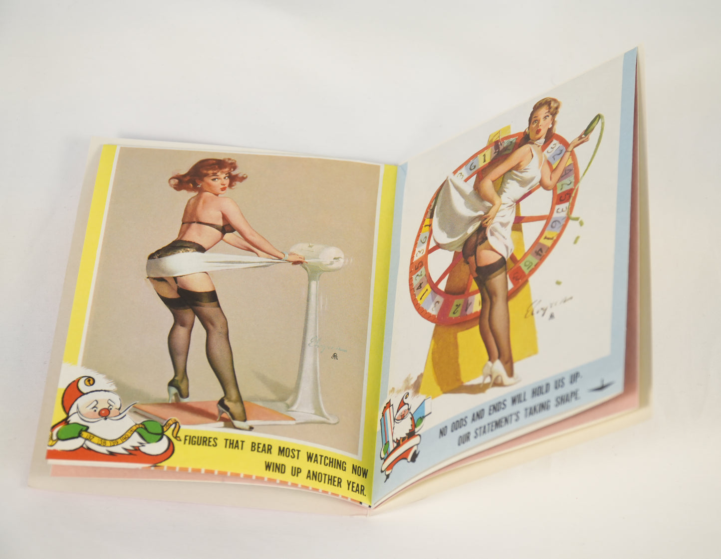 Elvgren 1950s Holiday 5 Pinups Foldout Greeting Card "Annual Report" Volume XVII for Aeroliner Spokane WA Brown & Bigelow