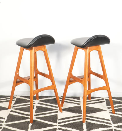 Pair Erik Buch Teak and Rosewood Model OD-61 Bar Stools