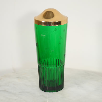 Emerald Glo Green Atomic Starburst Mid-Century Cocktail Martini Shaker Paden City Glass Brass Top