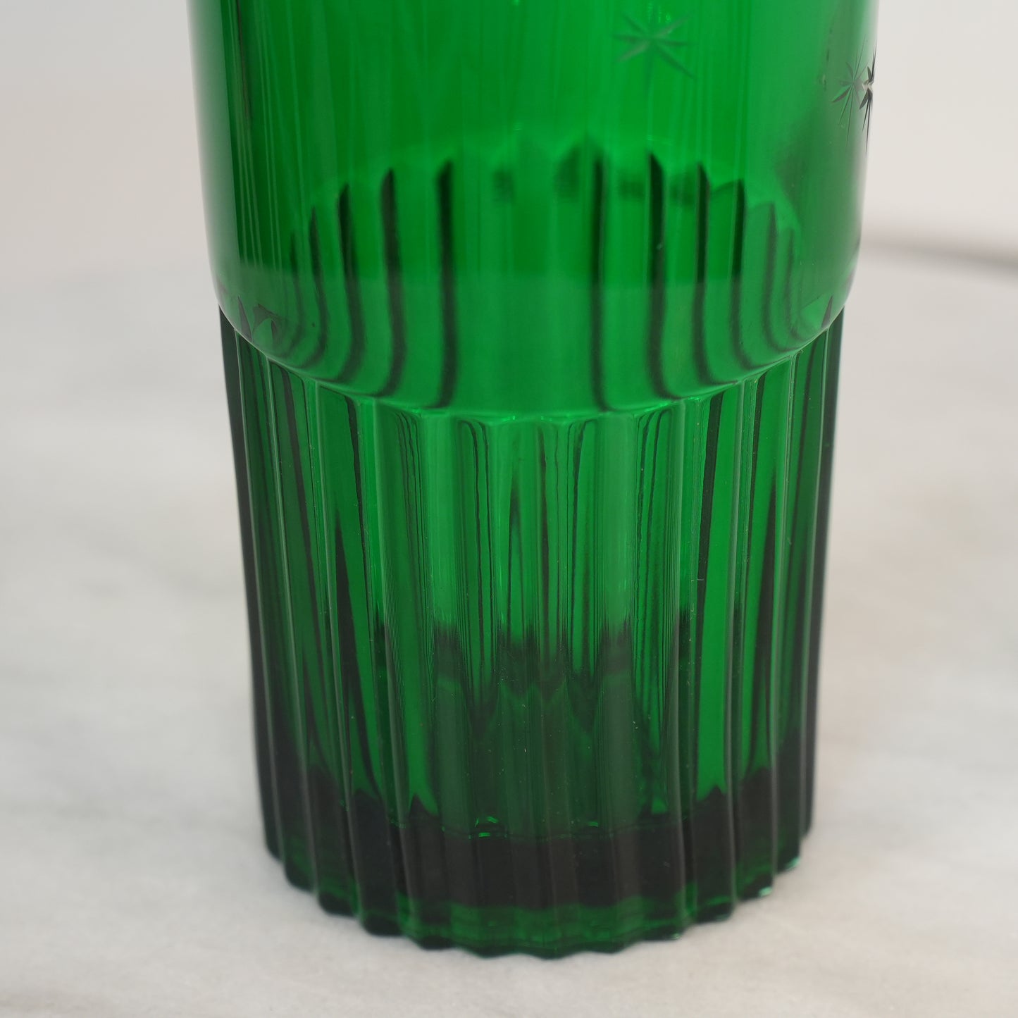 Emerald Glo Green Atomic Starburst Mid-Century Cocktail Martini Shaker Paden City Glass Brass Top