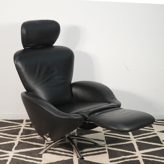 Cassina K10 Dodo Black Leather Recliner Armchair Lounge Italy