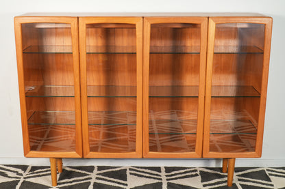 Danish Teak Mid-Century Lighted Display Cabinet Glass Doors and Shelves