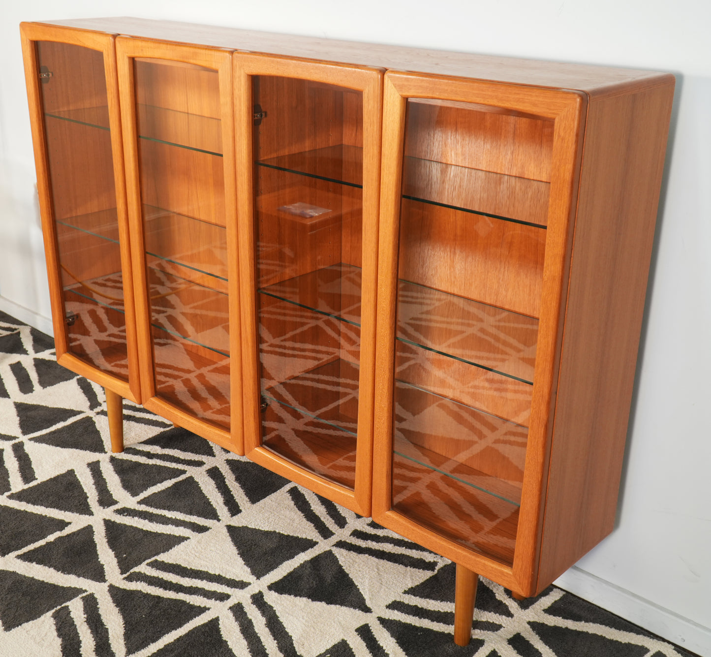 Danish Teak Mid-Century Lighted Display Cabinet Glass Doors and Shelves