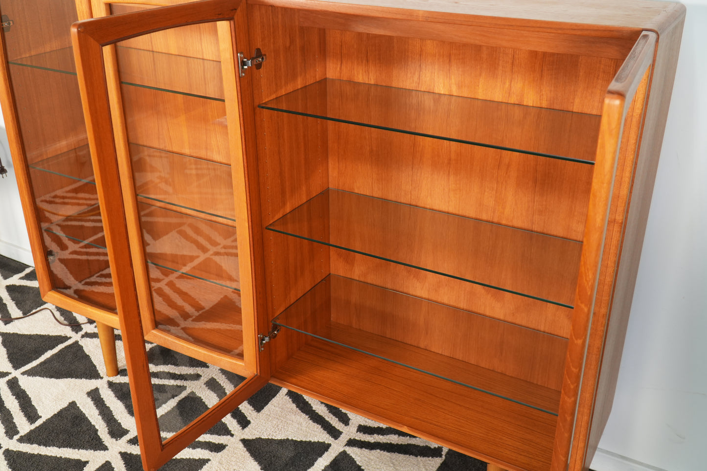 Danish Teak Mid-Century Lighted Display Cabinet Glass Doors and Shelves