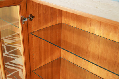 Danish Teak Mid-Century Lighted Display Cabinet Glass Doors and Shelves