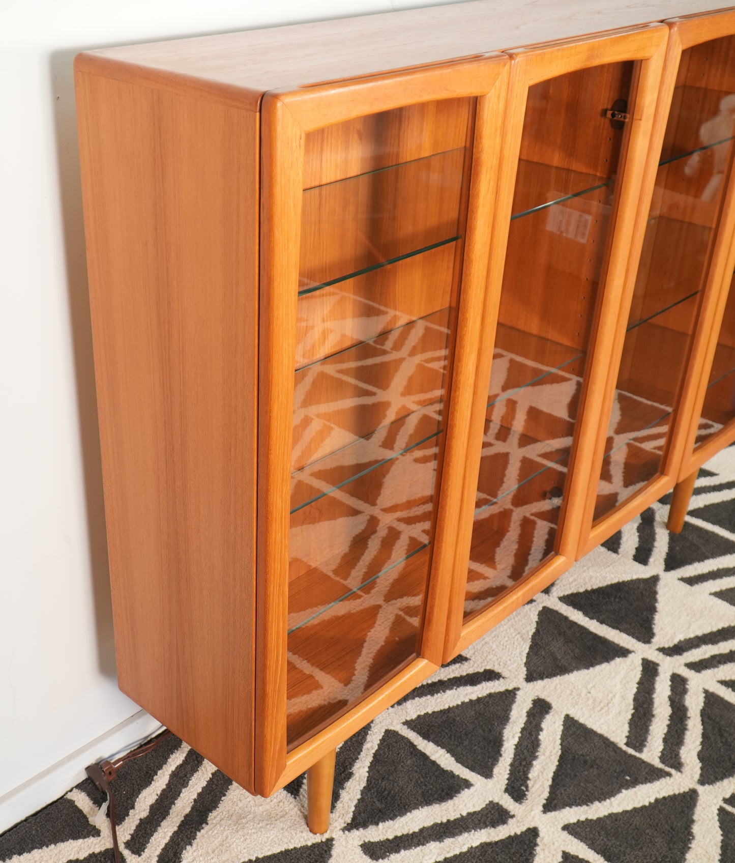 Danish Teak Mid-Century Lighted Display Cabinet Glass Doors and Shelves