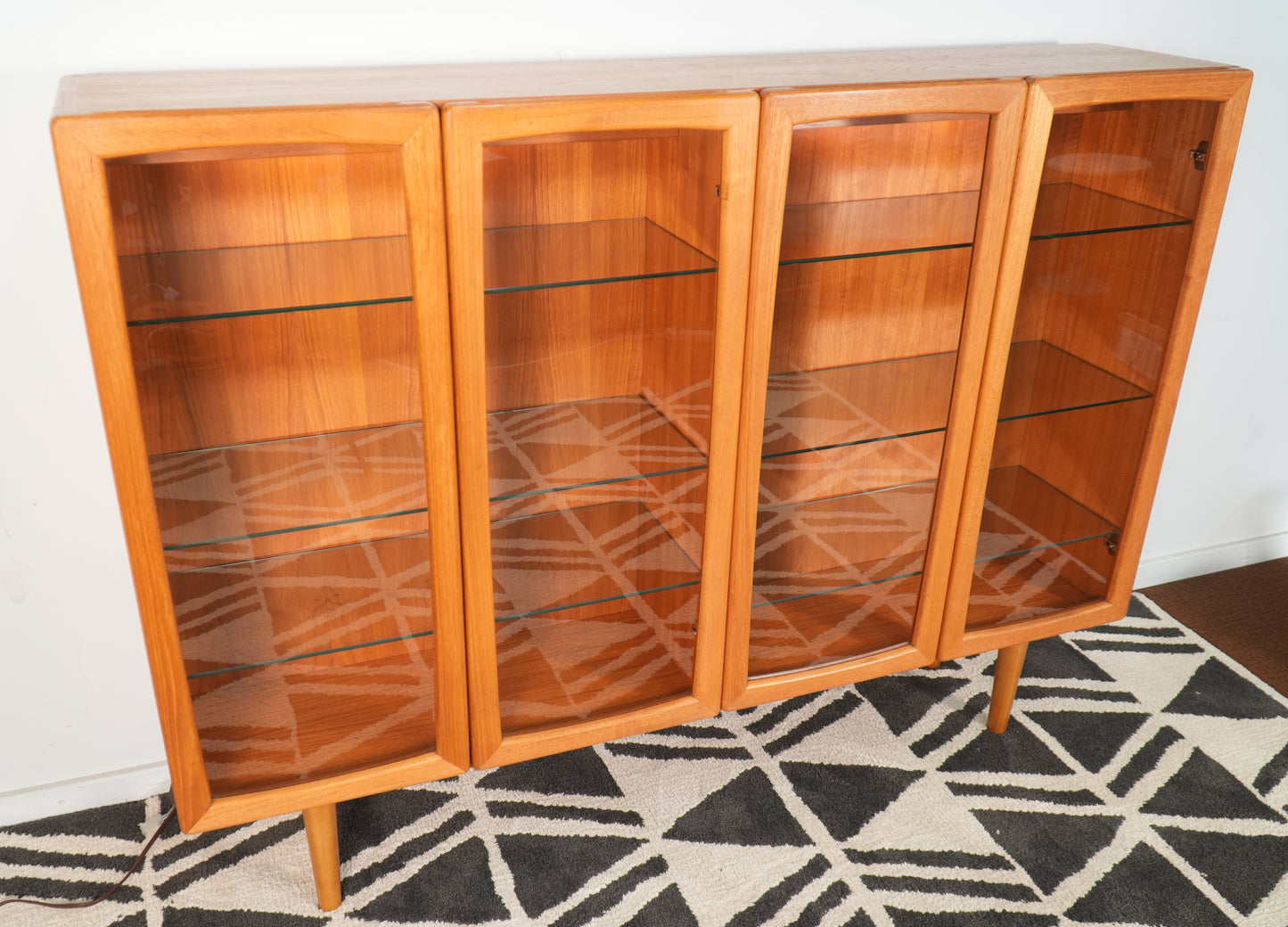 Danish Teak Mid-Century Lighted Display Cabinet Glass Doors and Shelves