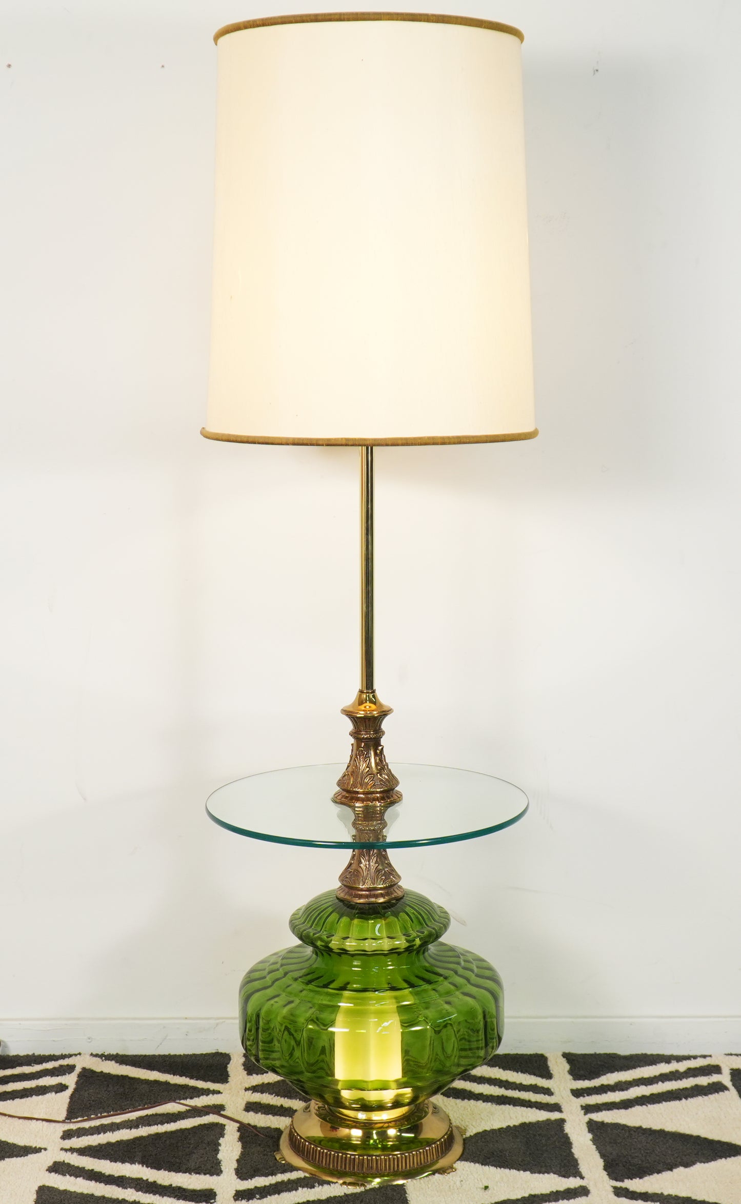 1970s Green Glass Table Floor Lamp by EF & EF Industries Hollywood Regency