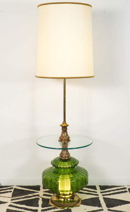 1970s Green Glass Table Floor Lamp by EF & EF Industries Hollywood Regency