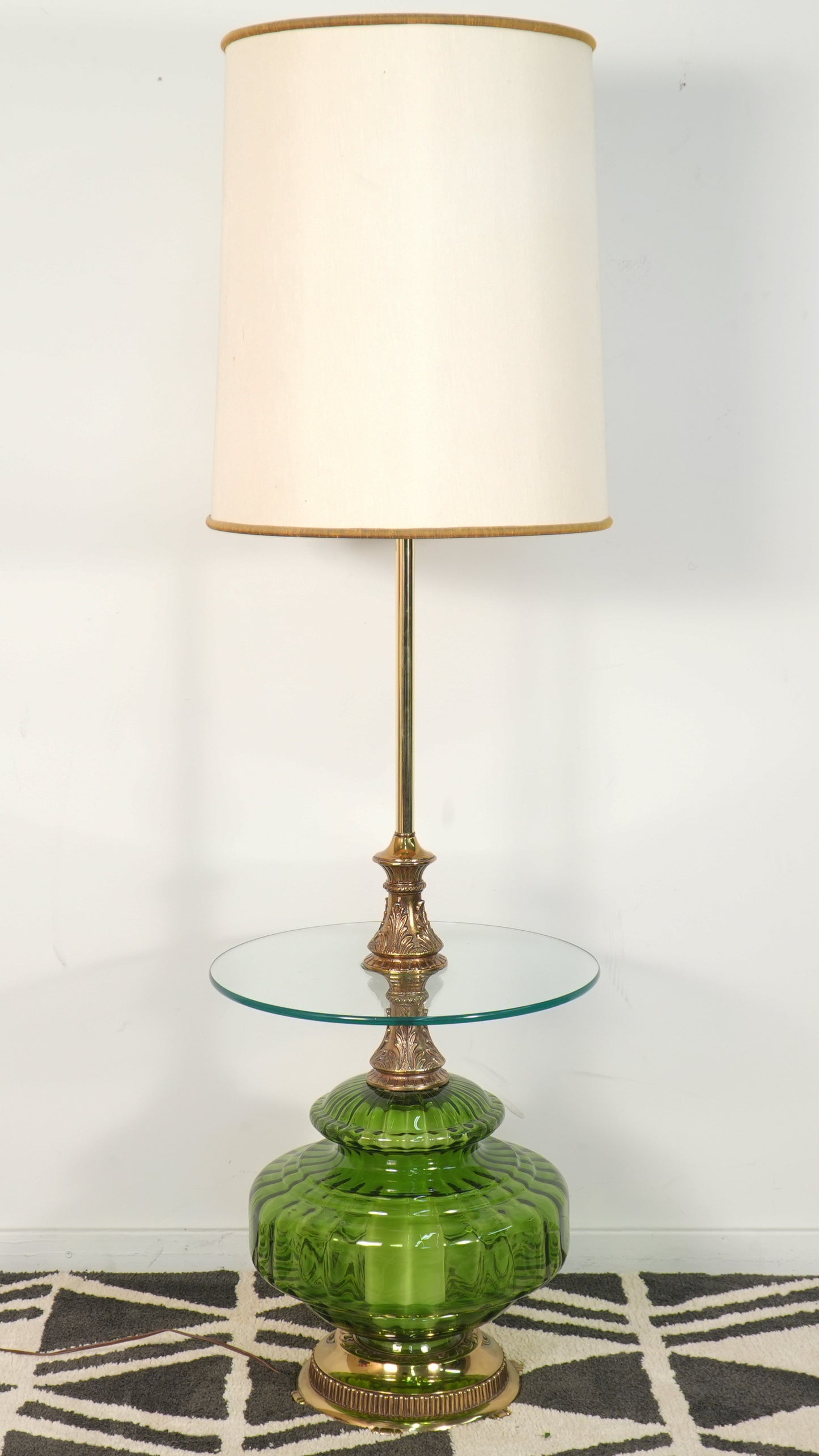 1970s Green Glass Table Floor Lamp by EF & EF Industries Hollywood Regency