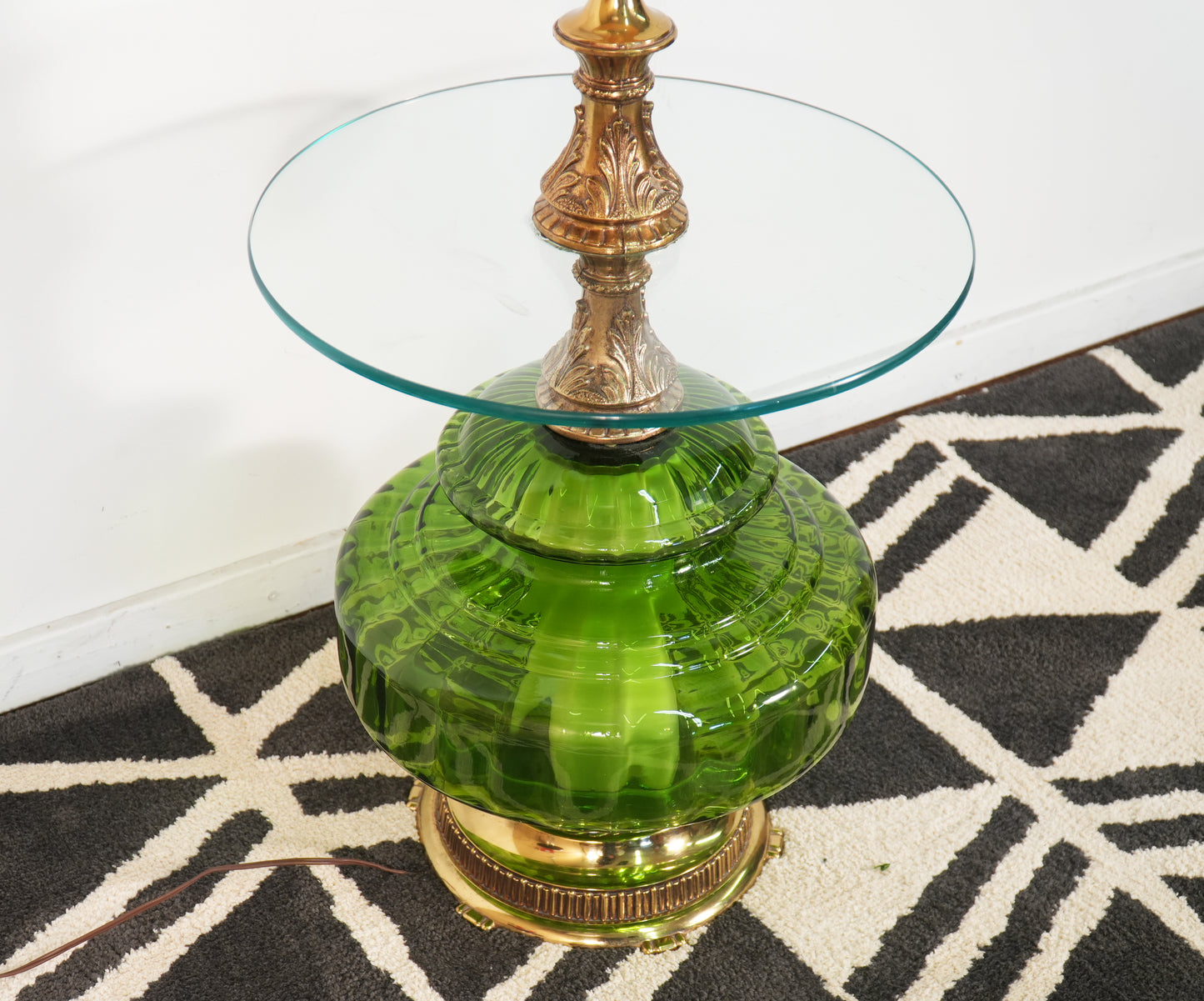 1970s Green Glass Table Floor Lamp by EF & EF Industries Hollywood Regency