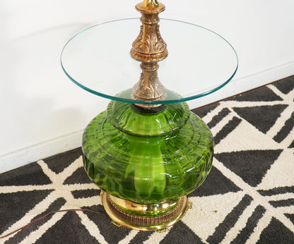 1970s Green Glass Table Floor Lamp by EF & EF Industries Hollywood Regency