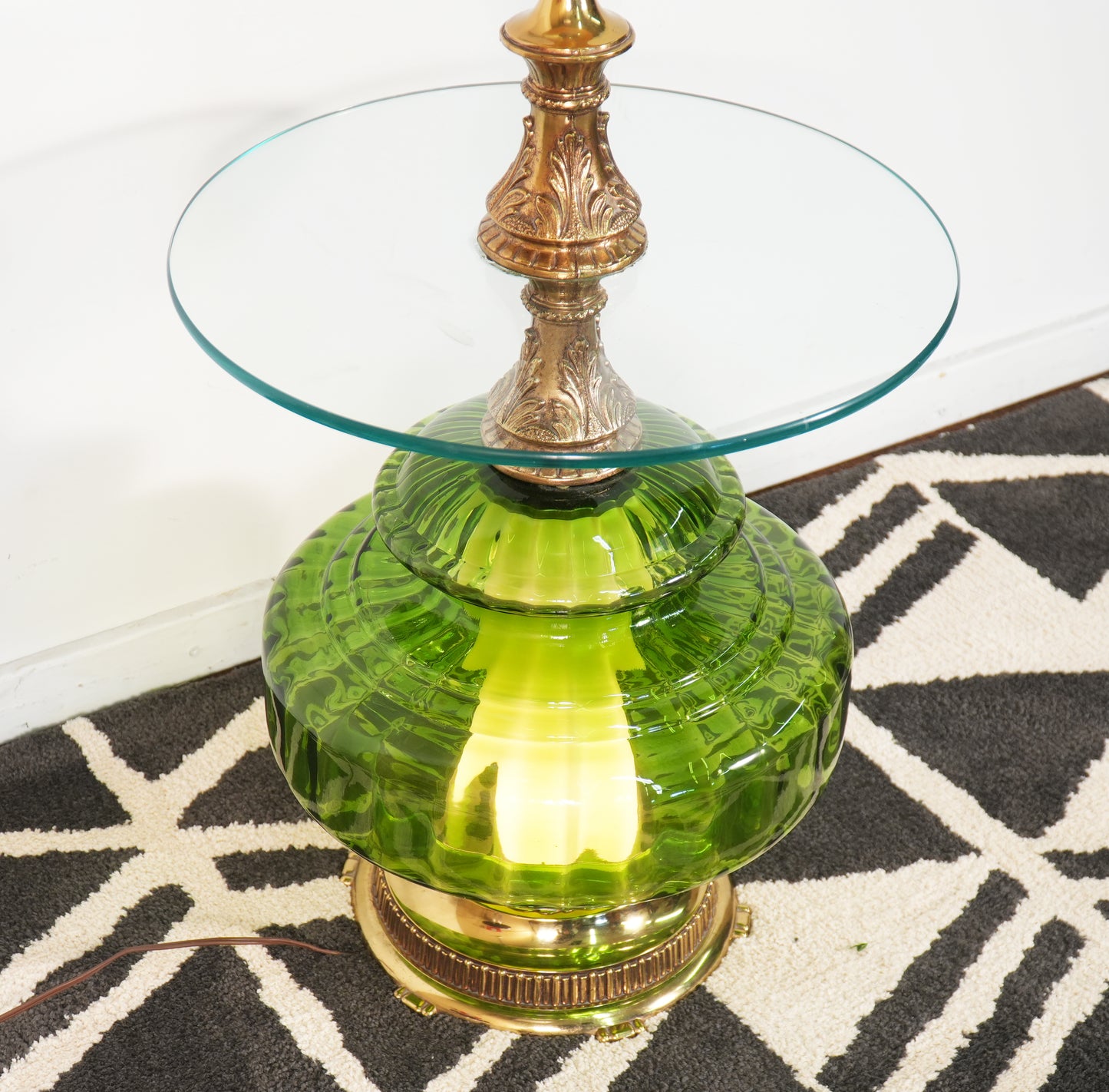 1970s Green Glass Table Floor Lamp by EF & EF Industries Hollywood Regency