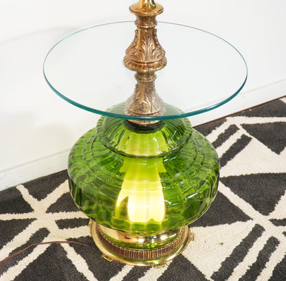 1970s Green Glass Table Floor Lamp by EF & EF Industries Hollywood Regency