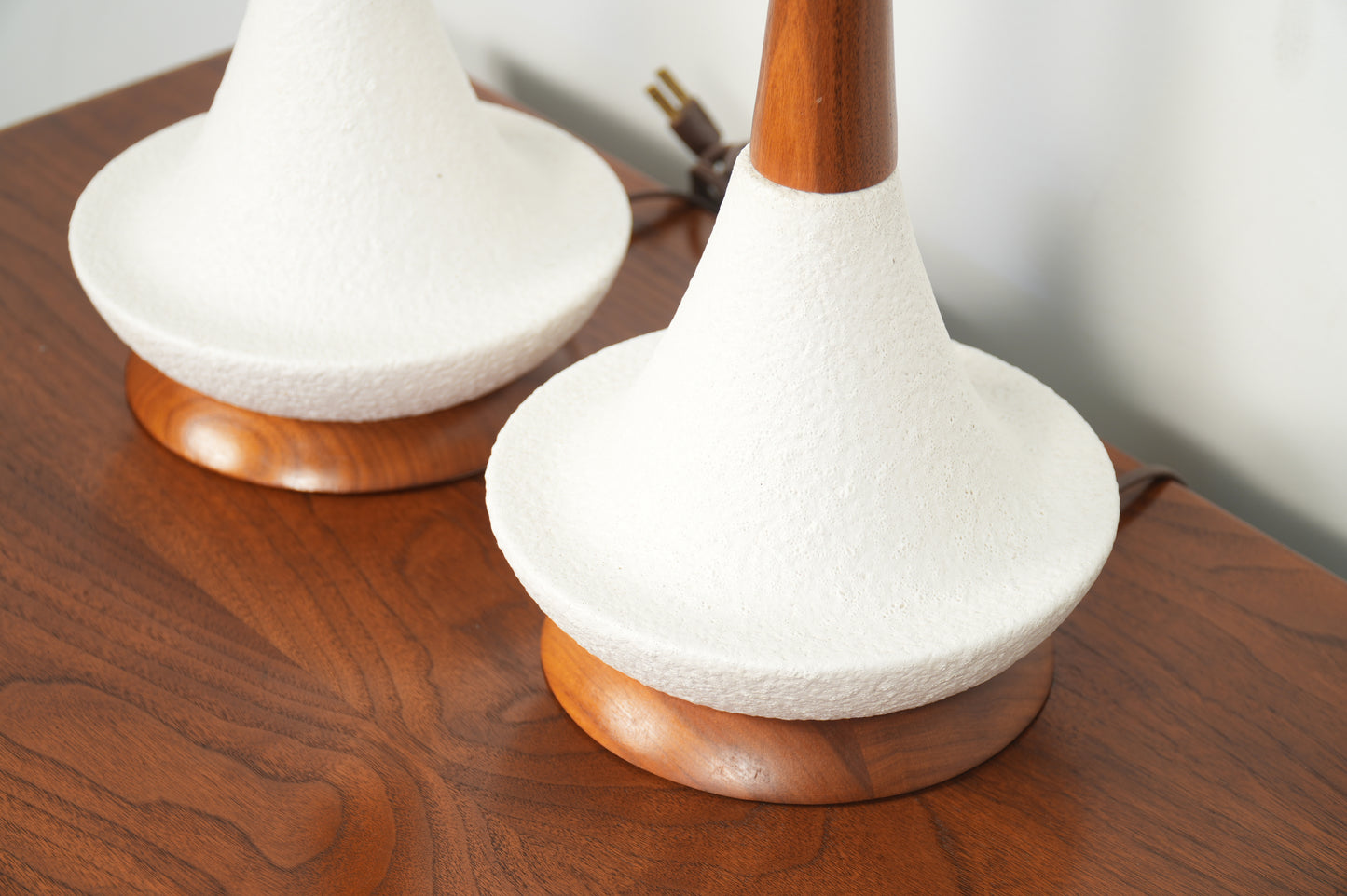 Pair Mid Century Danish Modern White Textured Ceramic Table Lamps
