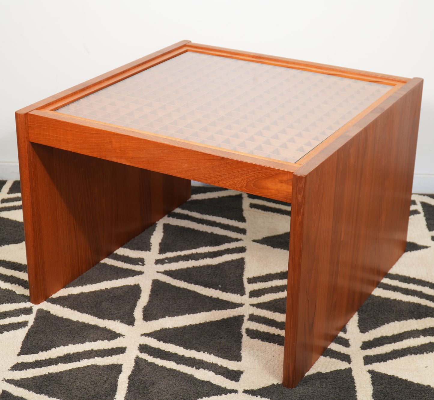 1970s Danish Solid Teak Grid Coffee Table by Komfort