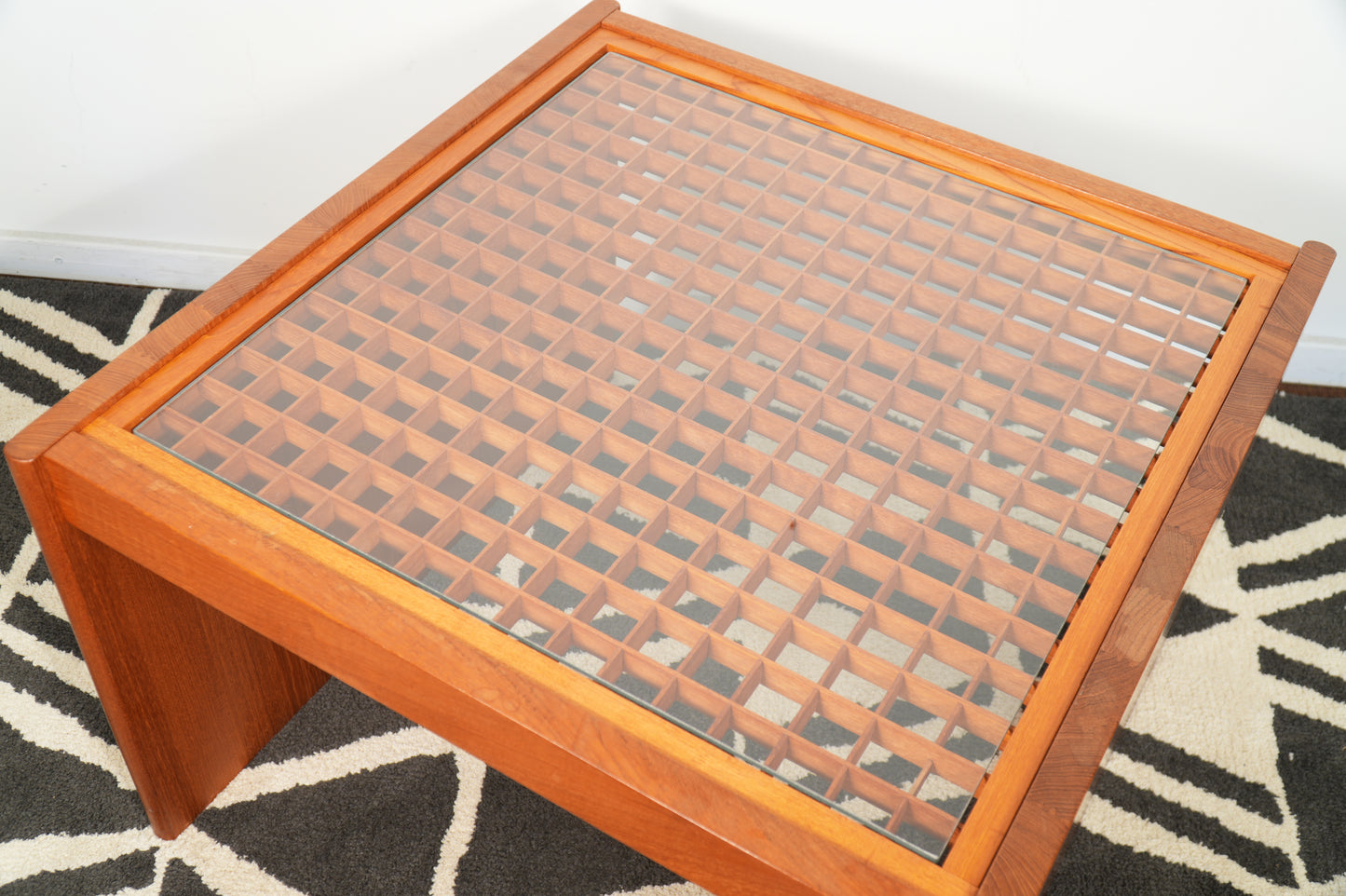 1970s Danish Solid Teak Grid Coffee Table by Komfort