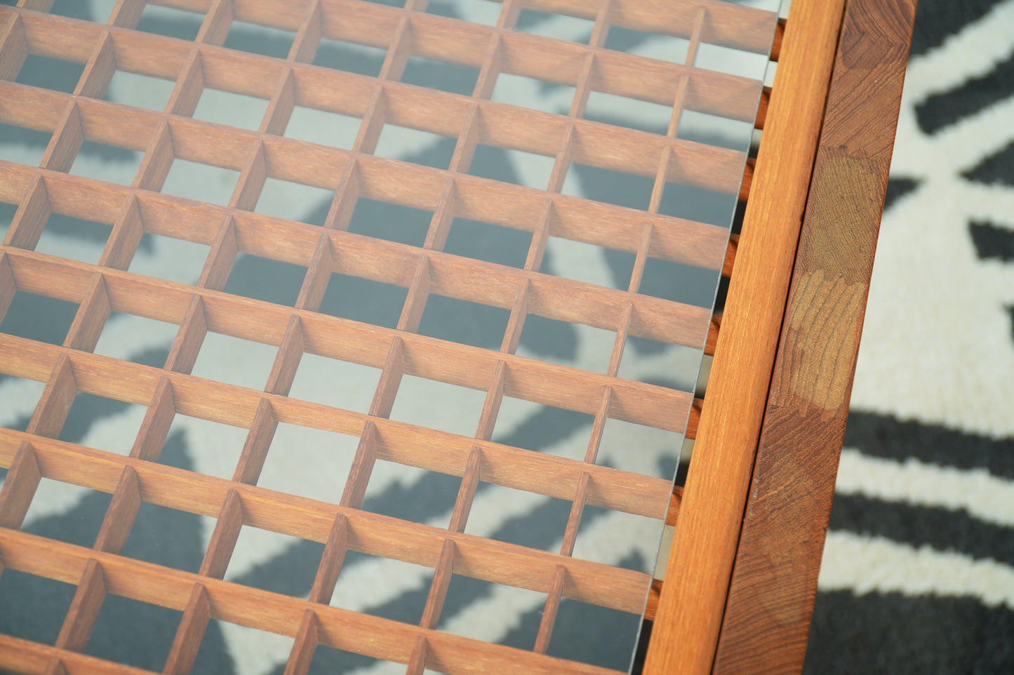 1970s Danish Solid Teak Grid Coffee Table by Komfort