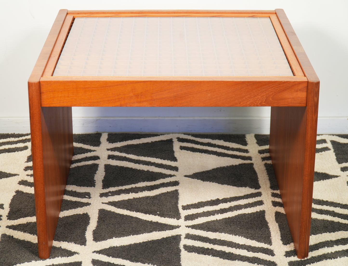 1970s Danish Solid Teak Grid Coffee Table by Komfort