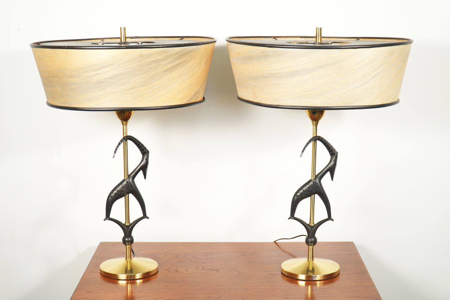 Pair Rembrandt Antelope Gazelle Table Lamps w/ Original Shades