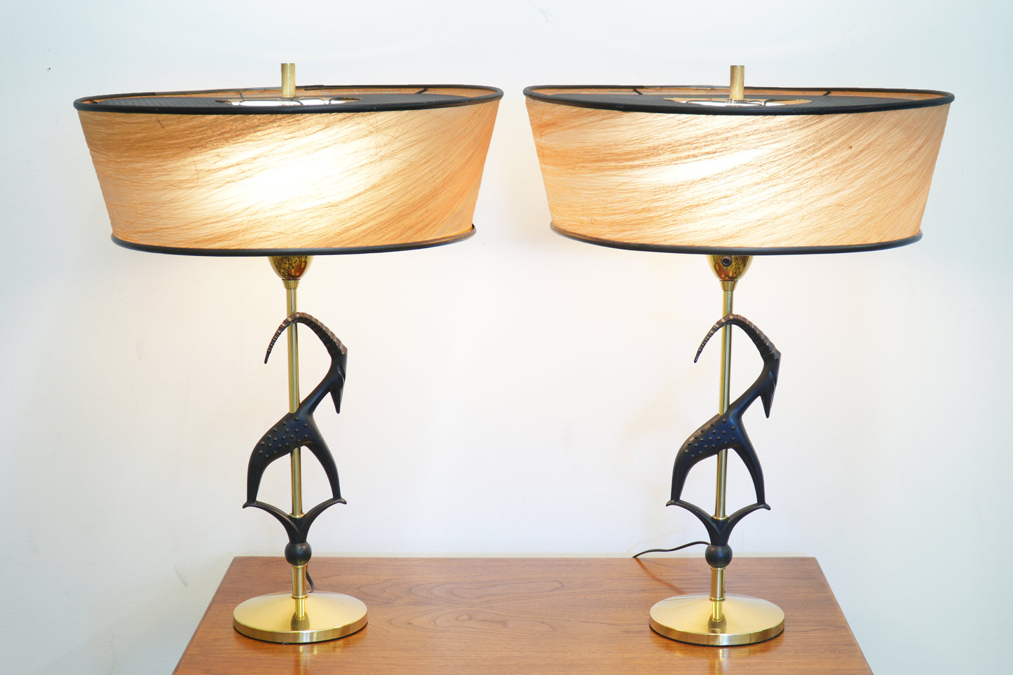 Pair Rembrandt Antelope Gazelle Table Lamps w/ Original Shades
