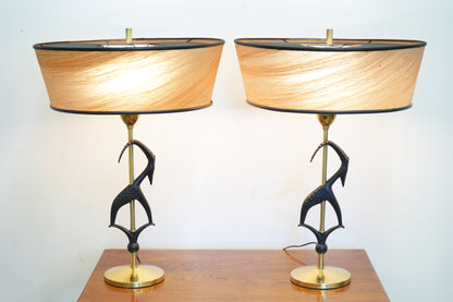 Pair Rembrandt Antelope Gazelle Table Lamps w/ Original Shades