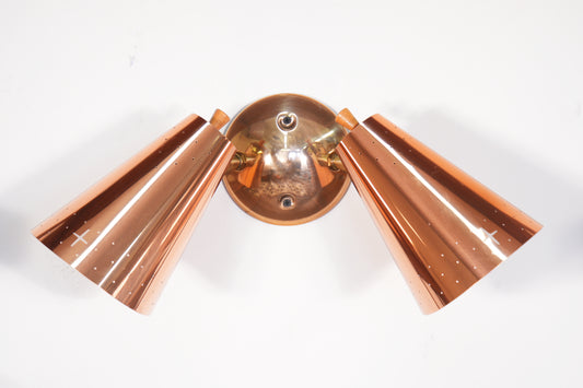 Vintage Copper Dual Wall Mounted Cone Light Sconce by Progress MFG. Co.