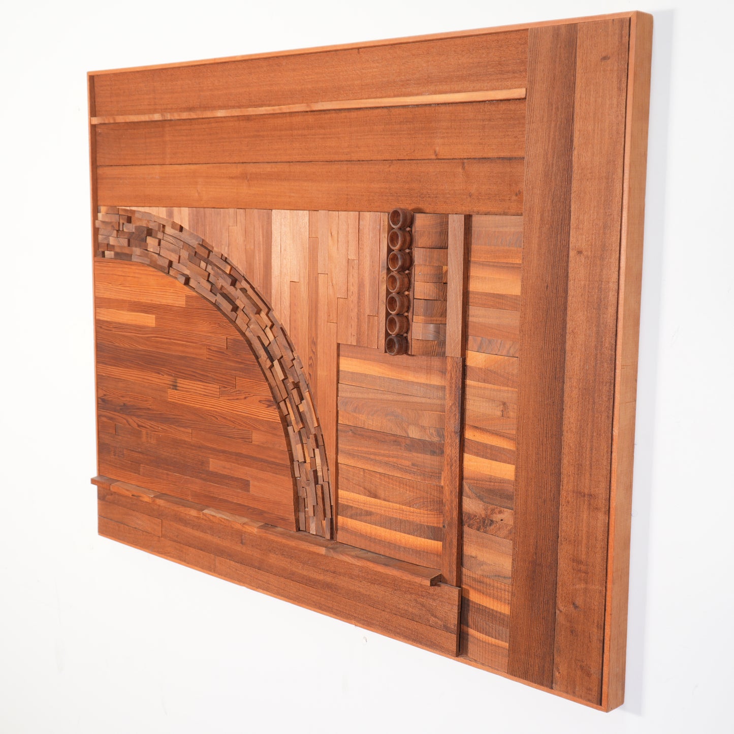 Vintage 1970s Abstract Wood Wall Sculpture by Leland Thompson – Assemblage Art