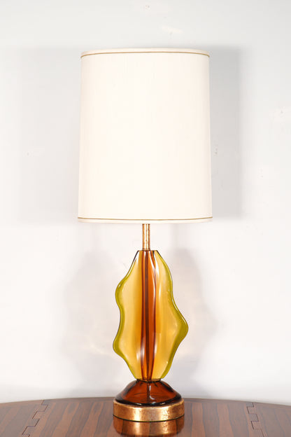 Mid-Century Green and Orange Sommerso Biomorphic Murano Glass Table Lamp