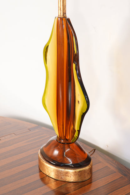 Mid-Century Green and Orange Sommerso Biomorphic Murano Glass Table Lamp