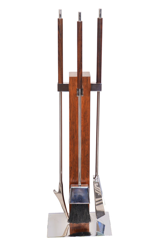 Alessandro Albrizzi Rosewood & Chrome Fireplace Toolset - Italy