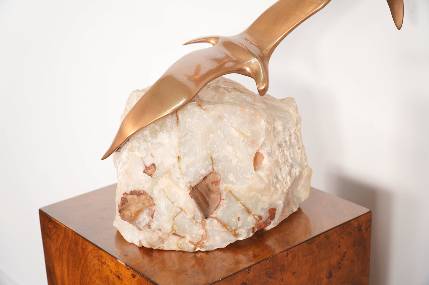 Curtis Jere 4 Birds in Flight Brass Sculpture Alabaster Base