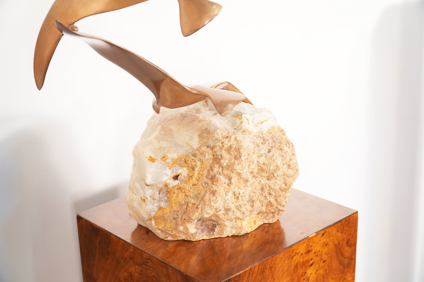 Curtis Jere 4 Birds in Flight Brass Sculpture Alabaster Base