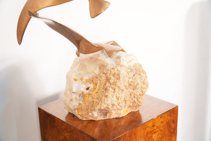 Curtis Jere 4 Birds in Flight Brass Sculpture Alabaster Base