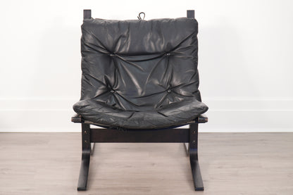 Vintage Westnofa Black Leather Siesta Chair