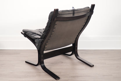 Vintage Westnofa Black Leather Siesta Chair