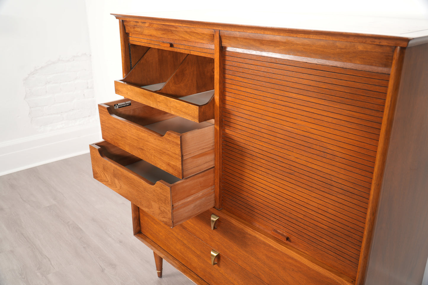 Vintage Walnut Highboy Dresser by Cavalier Furniture