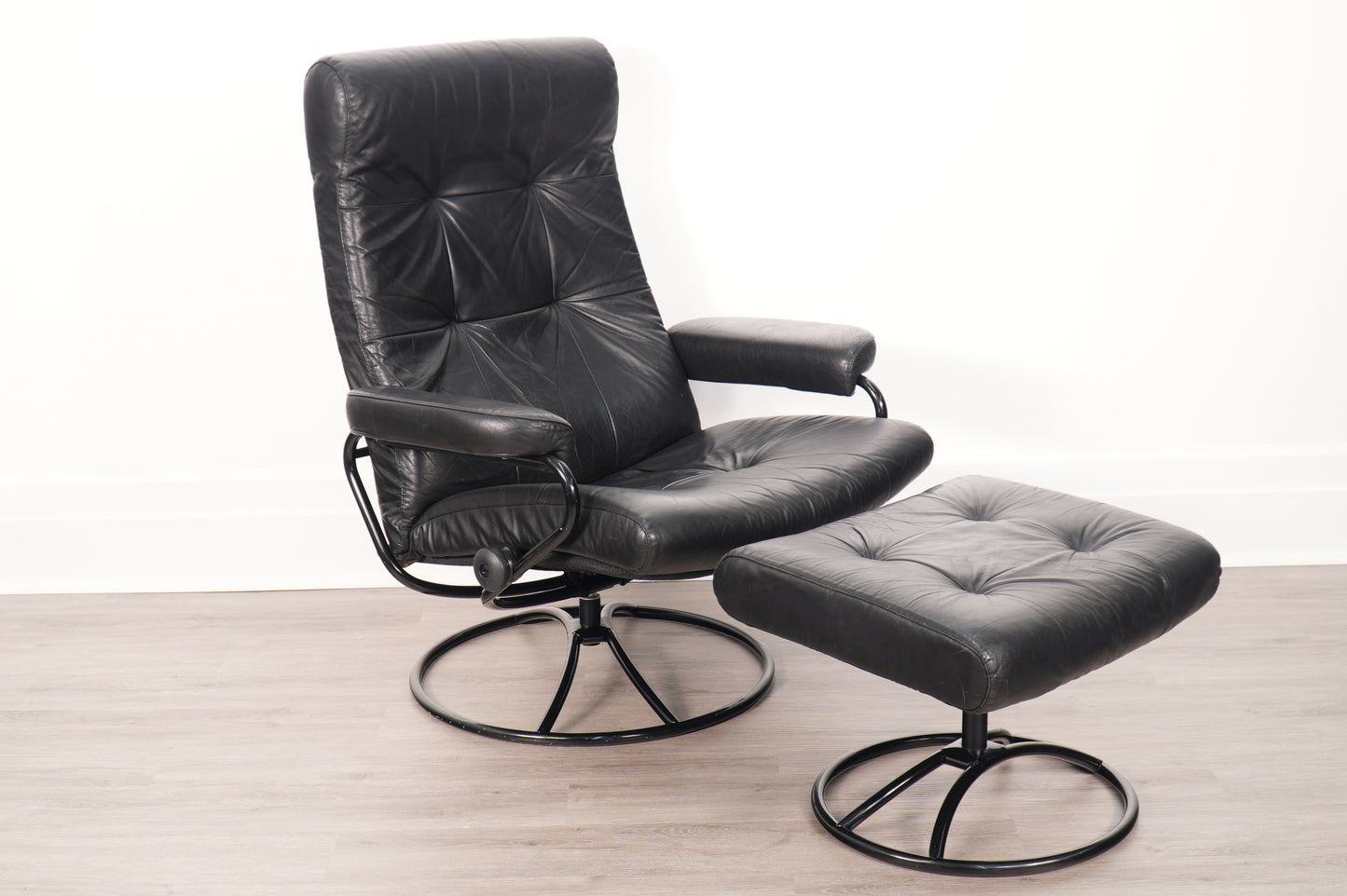 1970s Black/Black Ekornes Recliner & Ottoman - Norway