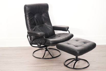 1970s Black/Black Ekornes Recliner & Ottoman - Norway
