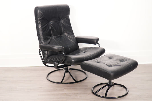 1970s Black/Black Ekornes Recliner & Ottoman - Norway