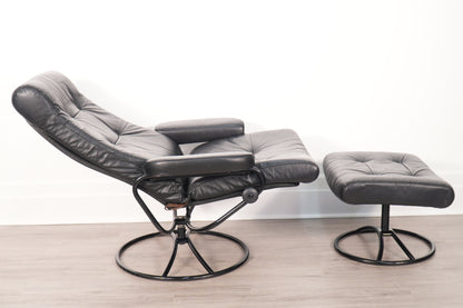 1970s Black/Black Ekornes Recliner & Ottoman - Norway
