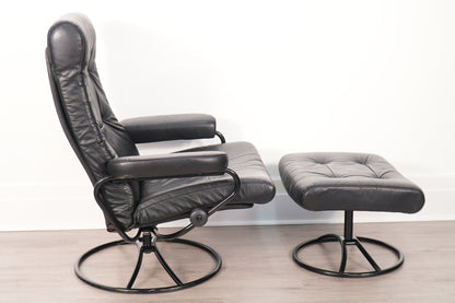1970s Black/Black Ekornes Recliner & Ottoman - Norway
