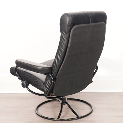 1970s Black/Black Ekornes Recliner & Ottoman - Norway