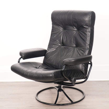 1970s Black/Black Ekornes Recliner & Ottoman - Norway