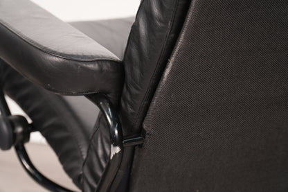 1970s Black/Black Ekornes Recliner & Ottoman - Norway