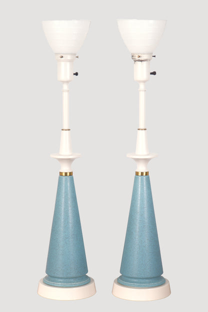 Pair Rembrandt Mid-Century Blue Ceramic Table Lamps