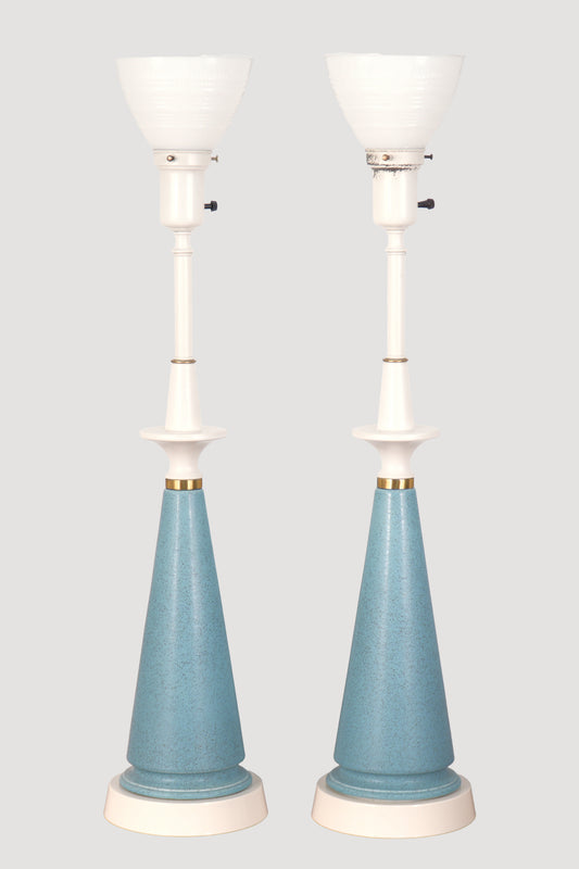 Pair Rembrandt Mid-Century Blue Ceramic Table Lamps