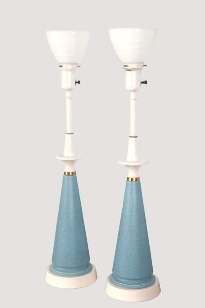 Pair Rembrandt Mid-Century Blue Ceramic Table Lamps